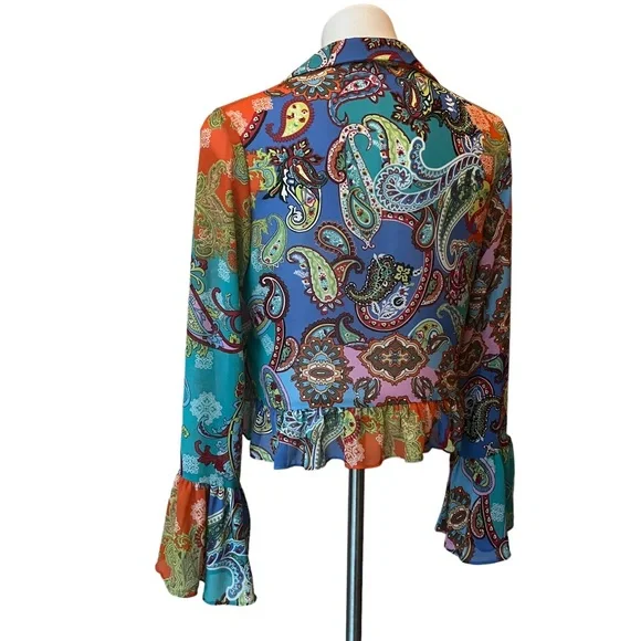 WILLOW & ROOT Mixed Paisley Print Chiffon Blouse, Sz S - Picture 10 of 13